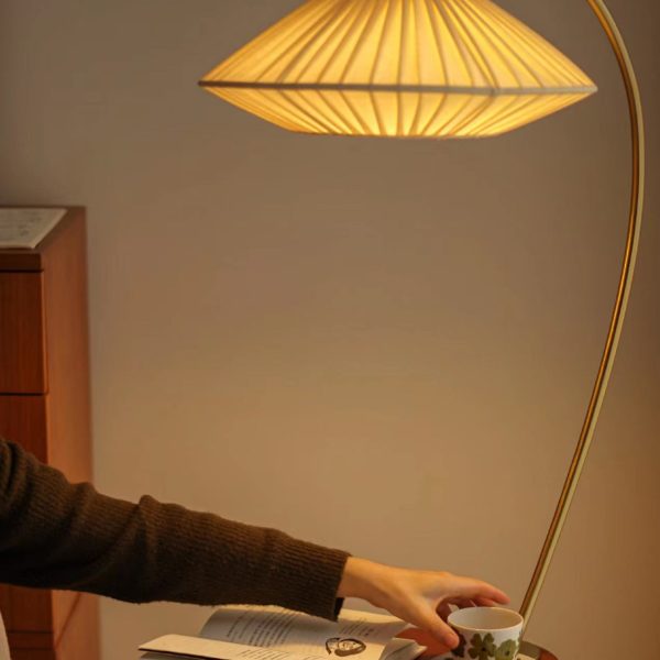 Traditional Vintage Round Cone Table Fabric Iron 1-Light Standing Floor Lamp For Bedroom - Image 5