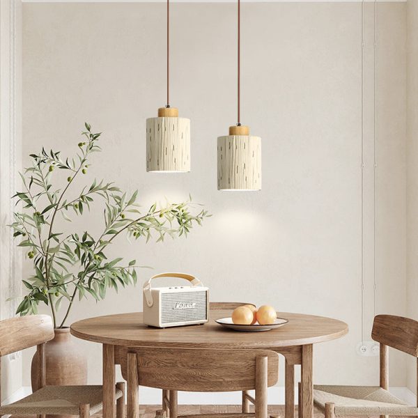 Contemporary Scandinavian Cylinder Cone Cement Solid Wood 1-Light Pendant Light For Living Room - Image 12