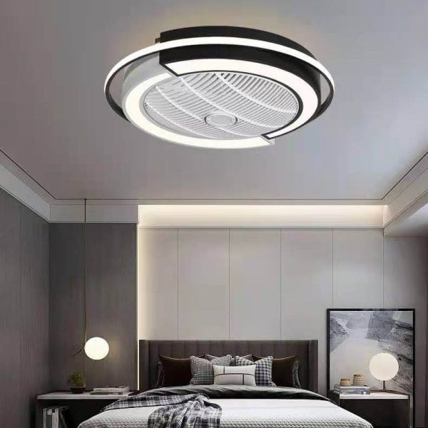 Modern Creative Round LED Semi-Flush Mount Ceiling Fan Light - Image 2