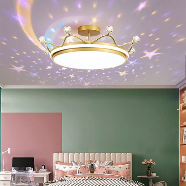 Contemporary Creative Kids Crown Iron Acrylic LED Semi-Flush Mount Ceiling Light For Bedroom - Image 10