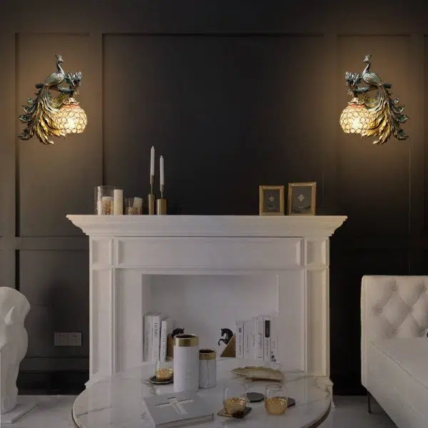 European Vintage Peacock Resin 1-Light Wall Sconce Lamp - Image 10