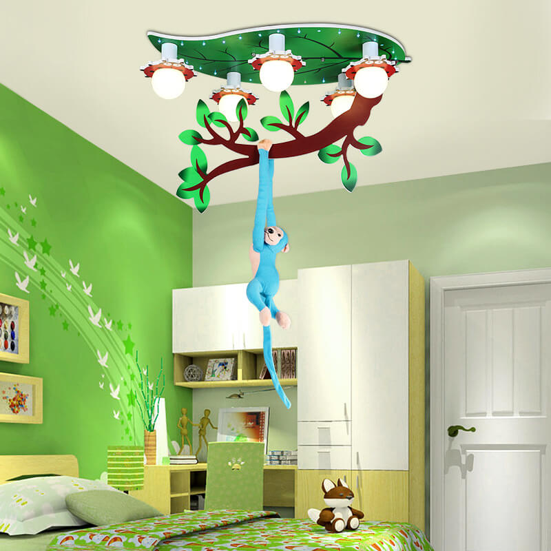 04-783b42a9-f93a-4608-adb7-1aa6ba2cbc2d.jpg Contemporary Creative Kids Monkey Leaf Acrylic 5-Light Flush Mount Ceiling Light For Bedroom - Image 1