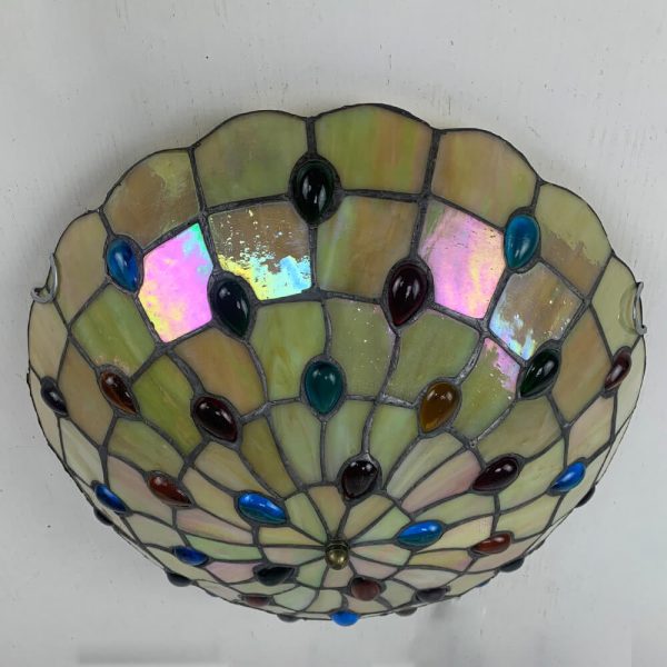 Traditional Tiffany Round Shell Bead Stained Glass 2-Light Flush Mount Ceiling Light For Hallway - Image 30