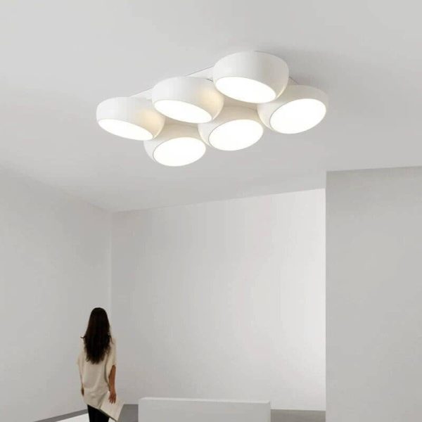 Scandinavian Modern Minimalist Iron Plastic Round LED Semi-Flush Mount Ceiling Light - Image 4