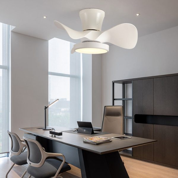 Contemporary Industrial Round Wood Grain Acrylic ABS LED Semi-Flush Mount Ceiling Fan Light For Living Room - Image 2