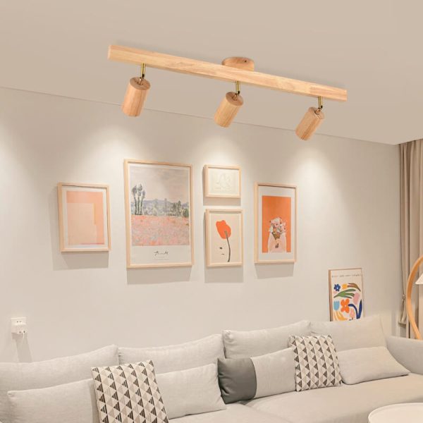 Japanese Minimalist Wooden Track Lighting LED 2/3/4/5 Light Semi-Flush Mount Ceiling Light - Image 17