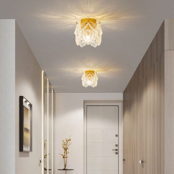 French Palace Glass Pearl Chain Cylinder 1-Light Semi-Flush Mount Ceiling Light - Image 9