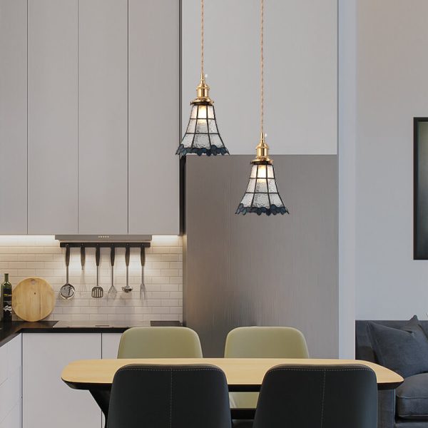 Japanese Vintage Brass Stained Glass Cone 1-Light Pendant Light - Image 20