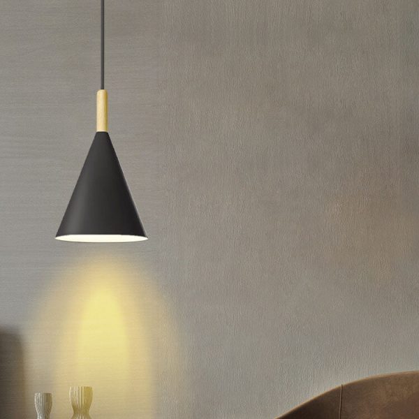 Nordic Minimalist Macaron Cone Wood 1-Light Pendant Light - Image 12