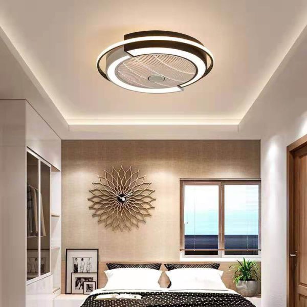 Modern Creative Round LED Semi-Flush Mount Ceiling Fan Light - Image 5