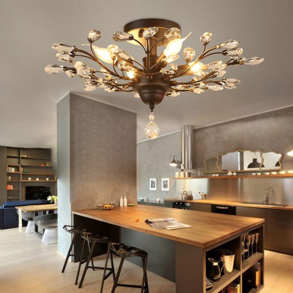 Traditional European Branch Iron Crystal 4/5/6 Light Semi-Flush Mount Ceiling Light For Living Room - Image 13