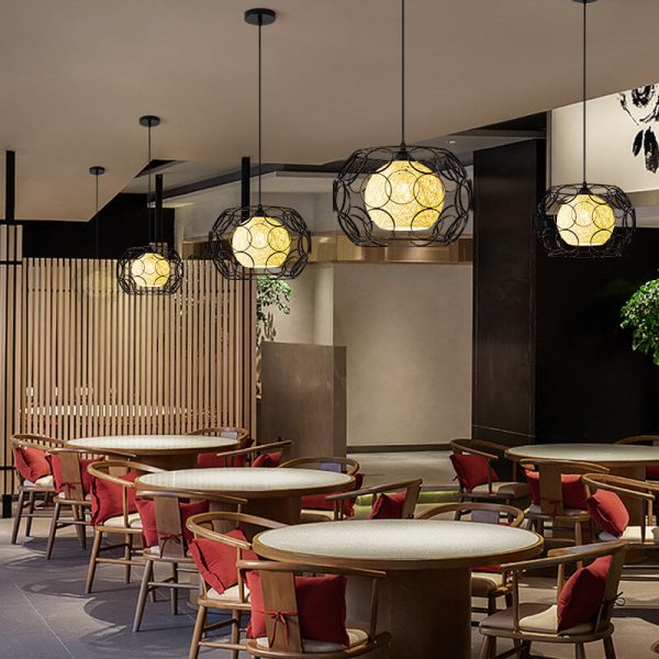 Nordic Creative Weaving Hemp Ball Iron Drum 1-Light Pendant Light - Image 3