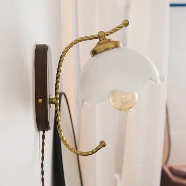 French Vintage Cream Glass Petal 1-Light Wall Sconce Lamp - Image 16