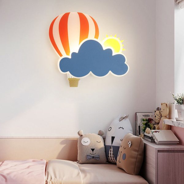 Contemporary Creative Kids Hot Air Balloon Clouds Iron Acrylic LED Wall Sconce Lamp For Bedroom - Image 3