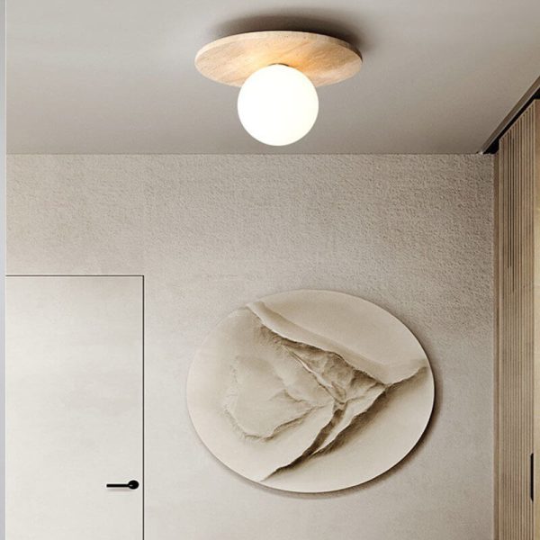 Japanese Minimalist Round Yellow Travertine Shade 1-Light Semi-Flush Mount Ceiling Light - Image 15