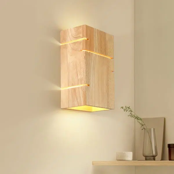 Japanese Minimalist Wooden Square 2-Light Wall Sconce Lamp - Image 2