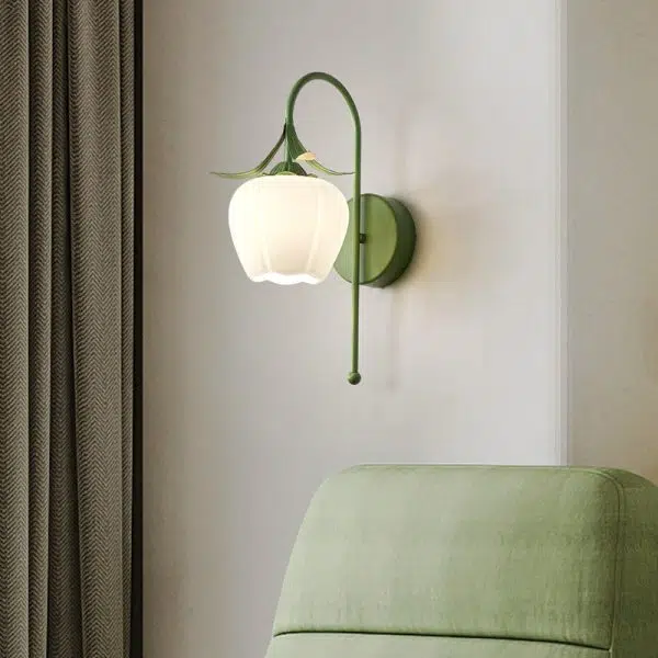 Nordic Vintage Floral Pumpkin Cream Glass 1-Light Wall Sconce Lamp - Image 19