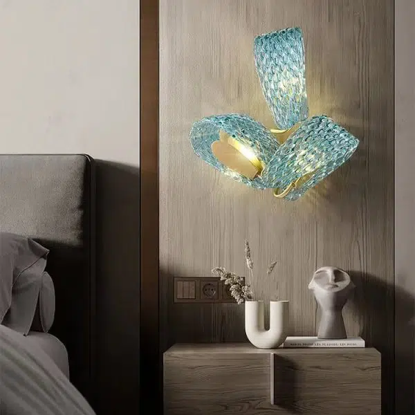 Modern Luxury Blue Floral Glass 2/3 Light Wall Sconce Lamp - Image 9