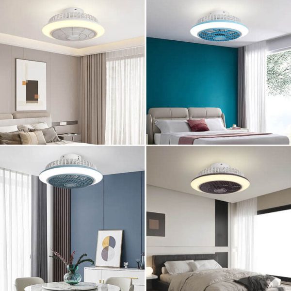 Modern Minimalist Round Cage Iron Acrylic LED Flush Mount Ceiling Fan Light - Image 6