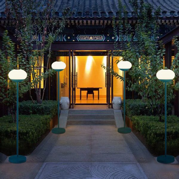 Solar Modern Minimalist Wrought Iron PE Oval LED Outdoor Standing Floor Lamp - Image 5