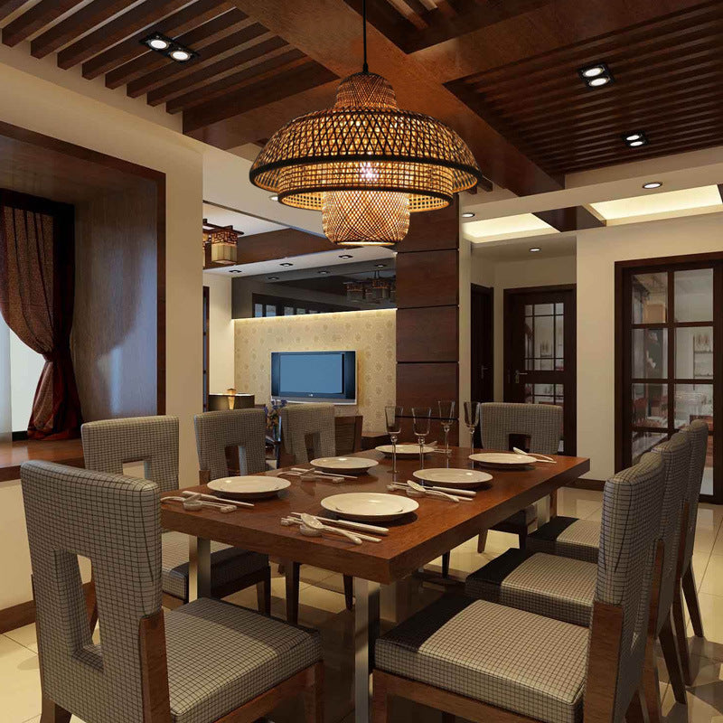 04-a61e3fd7-4ed8-484b-9ce7-03917d5cf6cf.jpg Japanese Vintage Triple Bamboo Weaving 1-Light Pendant Light - Image 1