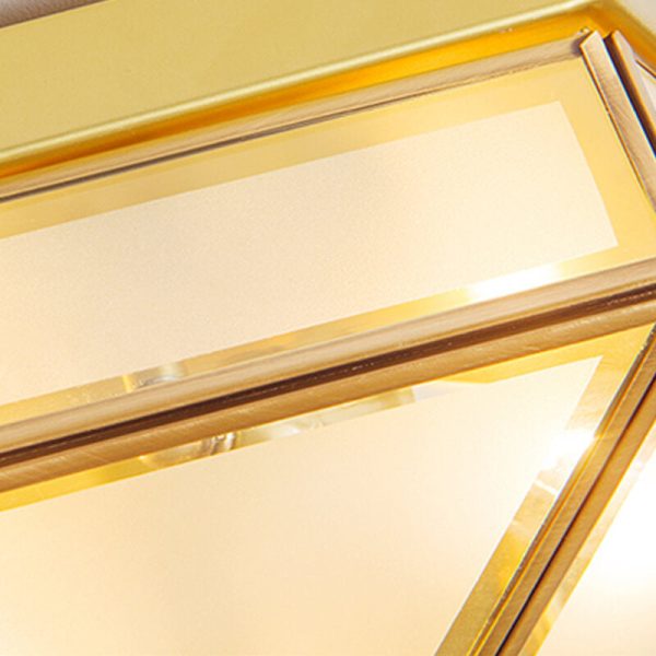 Traditional European Polygonal All Copper Glass 3/4 Light Flush Mount Ceiling Light For Living Room - Image 9