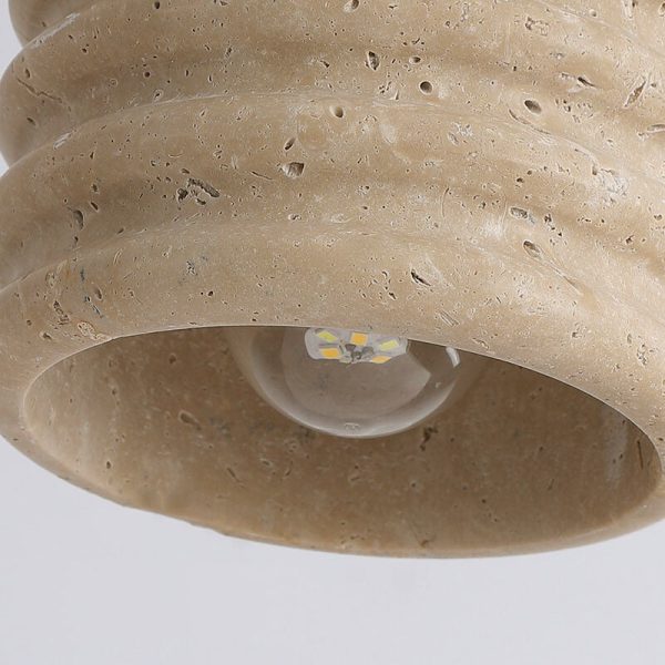 Japanese Wabi-Sabi Yellow Travertine Cylinder Lampshade Wood 1-Light Pendant Light - Image 6