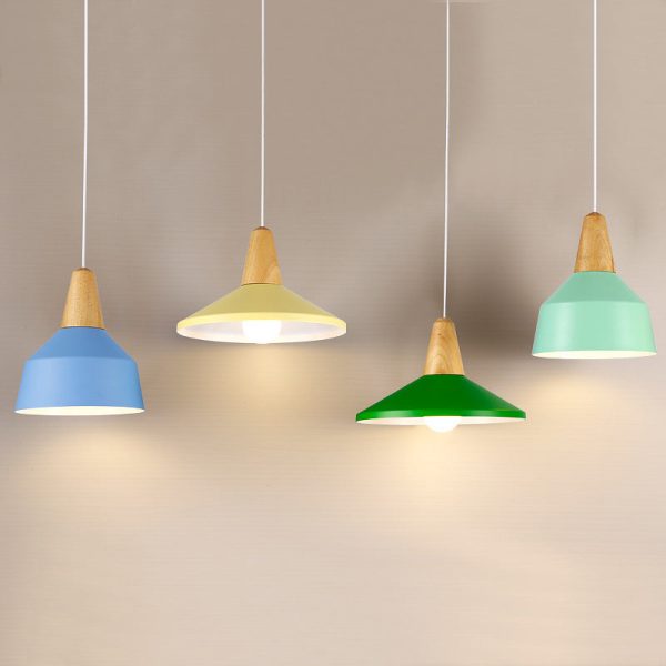 Modern Minimalist Round Cone Trapezoid Iron Wood 1-Light Pendant Light For Living Room - Image 17