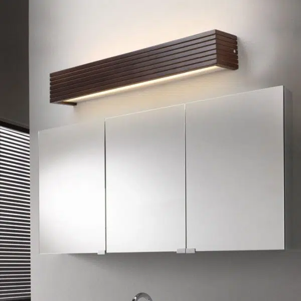 Traditional Chinese Striped Wood Cuboid LED Vanity Mirror Front Wall Sconce Lamp For Bathroom - Image 13