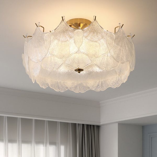 Traditional French Ginkgo Leaf Hardware Glass 5/8 Light Semi-Flush Mount Ceiling Light For Living Room - Image 2