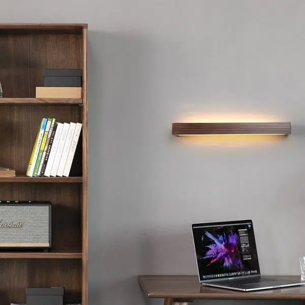 Traditional Chinese Striped Wood Cuboid LED Vanity Mirror Front Wall Sconce Lamp For Bathroom - Image 18