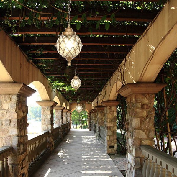 European Vintage Round Ball Die-Cast Aluminum Glass Waterproof Outdoor 1-Light Pendant Light - Image 13