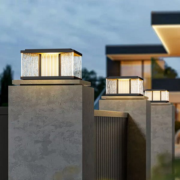 Modern Simplicity Aluminum Square Water-Rippled Glass LED Waterproof Solar Post Lamp Lawn Light For Garden - Image 9