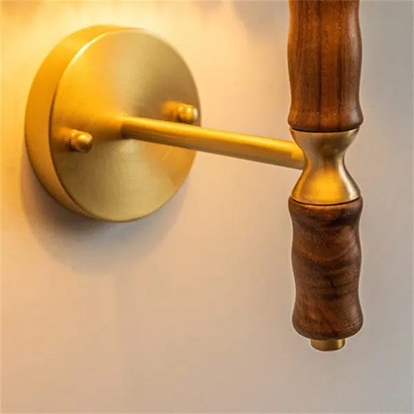 Japanese Vintage Walnut Pleated Umbrella 1-Light Wall Sconce Lamp - Image 7