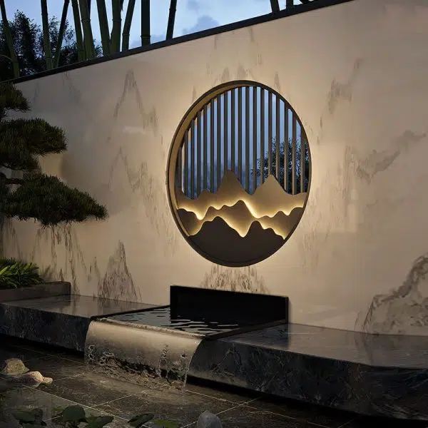 Chinese Modern Round Mountain Stainless Steel PC LED Waterproof Outdoor Wall Sconce Light - Image 14