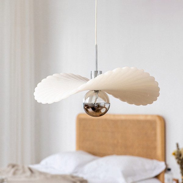 Modern Art Deco Cream Pleated Lotus Leaf Resin Shade LED Pendant Light For Living Room - Image 10