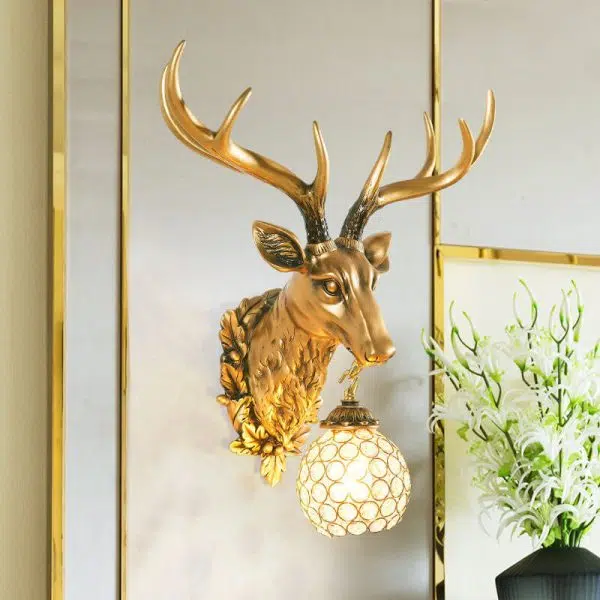 European Retro Deer Head Resin 1-Light Wall Sconce Lamp - Image 17