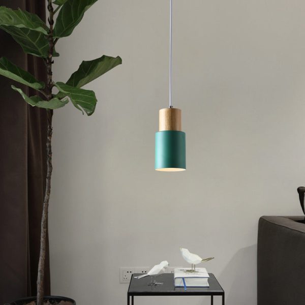 Contemporary Nordic Cylinder Hardware Wood 1-Light Pendant Light For Living Room - Image 3