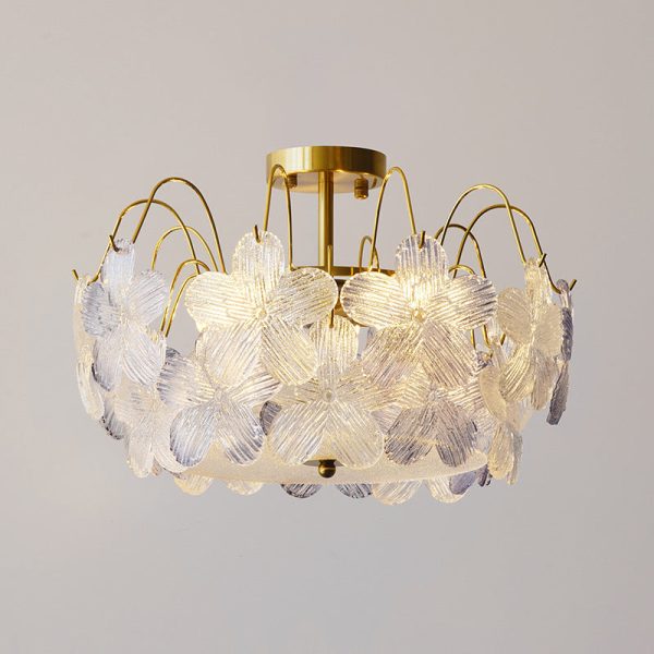 Traditional French Iron Glass Round Flower 5/6 Light Semi-Flush Mount Ceiling Light For Living Room - Image 2