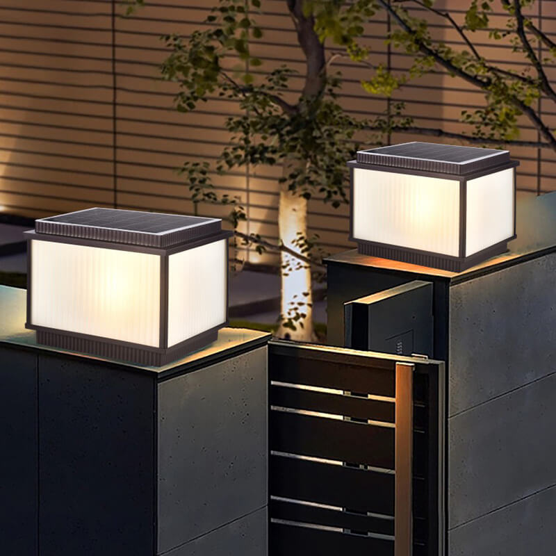 04-da5c6e0f-4eac-4e9a-899f-eca3bd77f4d4.jpg Modern Minimalist Solar Rectangle Aluminum Glass 1-Light Post Head Light For Outdoor Patio - Image 1