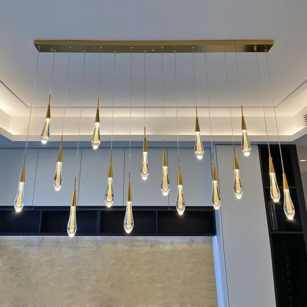 Contemporary Scandinavian Water Drops Hardware Glass LED Pendant Light For Bedroom - Image 9
