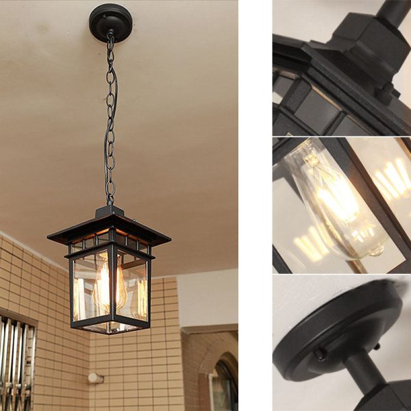 Outdoor European Square Cage Aluminum Glass 1-Light Waterproof Patio Pendant Light - Image 13