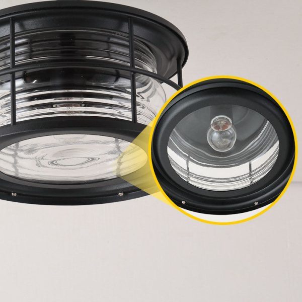 Industrial Vintage Glass Drum 1-Light Outdoor Semi-Flush Mount Ceiling Light - Image 11