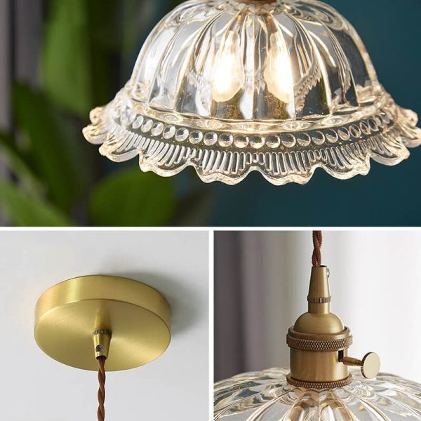 Nordic Vintage Floral Glass Brass 1-Light Pendant Light - Image 16