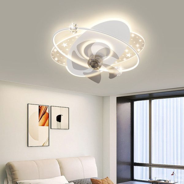 Contemporary Creative Iron Acrylic Round Square LED Semi-Flush Mount Ceiling Fan Light For Bedroom - Image 3