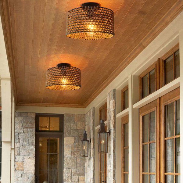 Japanese Wabi-sabi Hemp Rope Weaving Cylinder 1-Light Semi-Flush Mount Ceiling Light - Image 3