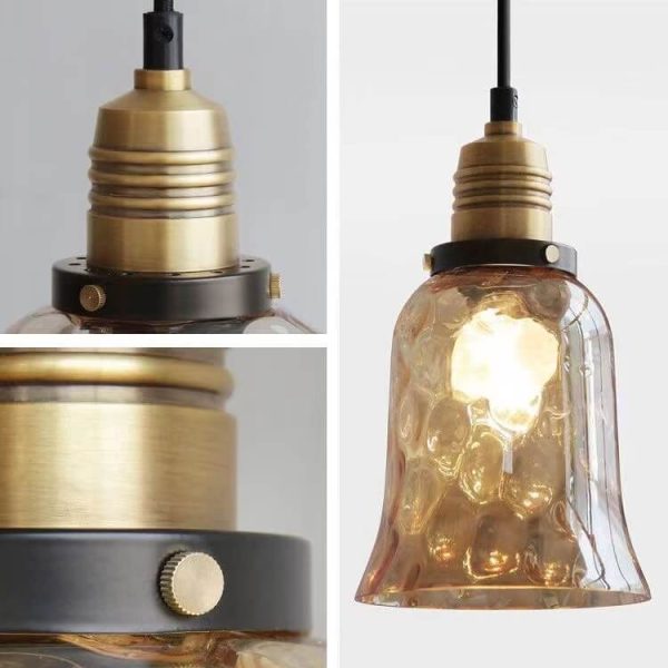 Nordic Vintage Amber Water Pattern Glass Dome 1-Light Pendant Light - Image 16