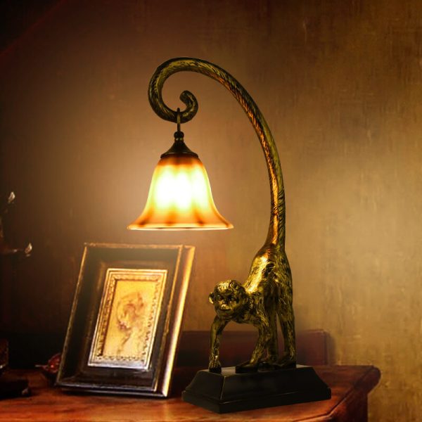 Vintage Creative Resin Monkey Glass Cone 1-Light Table Lamp - Image 2