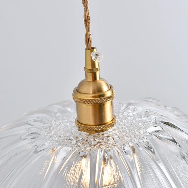 Nordic Vintage Clear Glass Flower Shape Brass 1-Light Pendant Light - Image 18