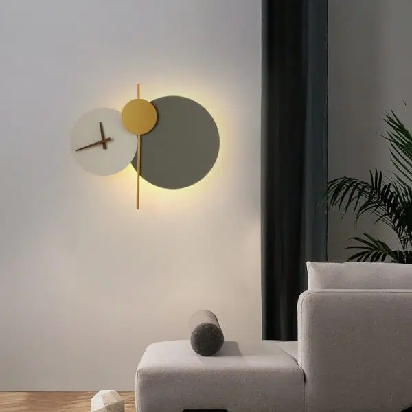 Modern Minimalist Round Iron Acrylic LED Clock Wall Sconce Lamp